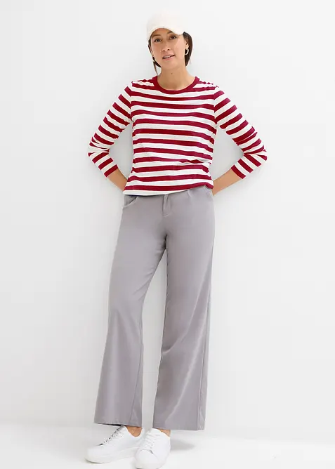 L&aring;ng&auml;rmad randig topp av ren ekologisk bomull, bonprix