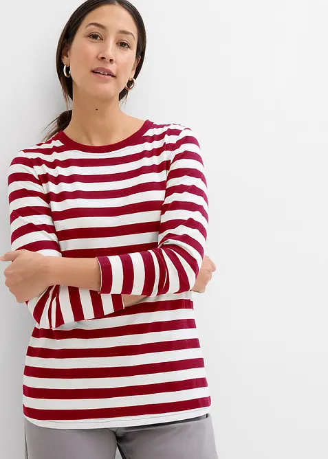 L&aring;ng&auml;rmad randig topp av ren ekologisk bomull, bonprix