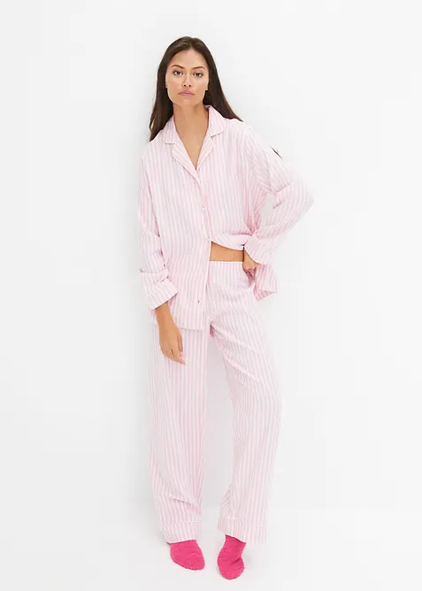 V&auml;vd flanellpyjamas med g&aring;vop&aring;se, bonprix