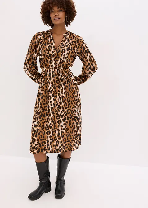 Mellanlång klänning i mjuk satin, bonprix