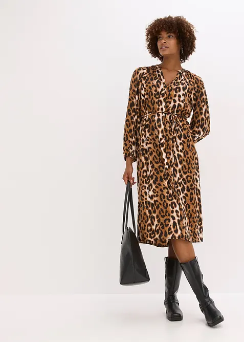 Mellanlång klänning i mjuk satin, bonprix