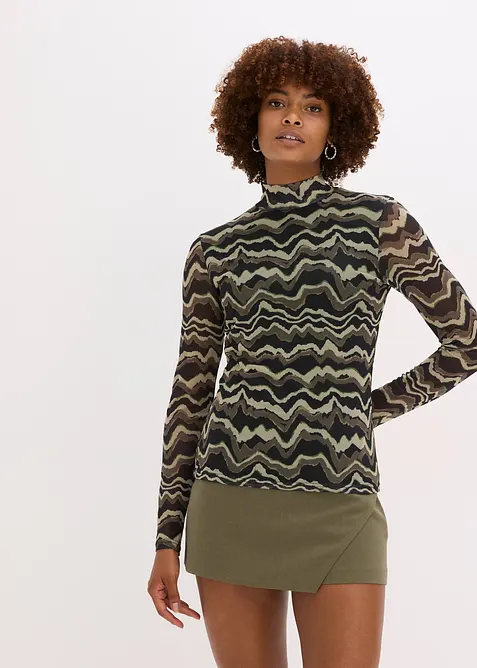 Långärmad topp i mjuk mesh, bonprix