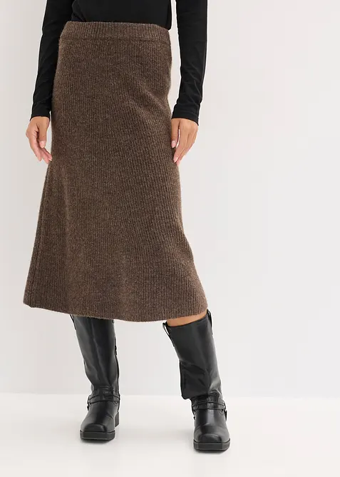 Stickad kjol i midilängd, bonprix