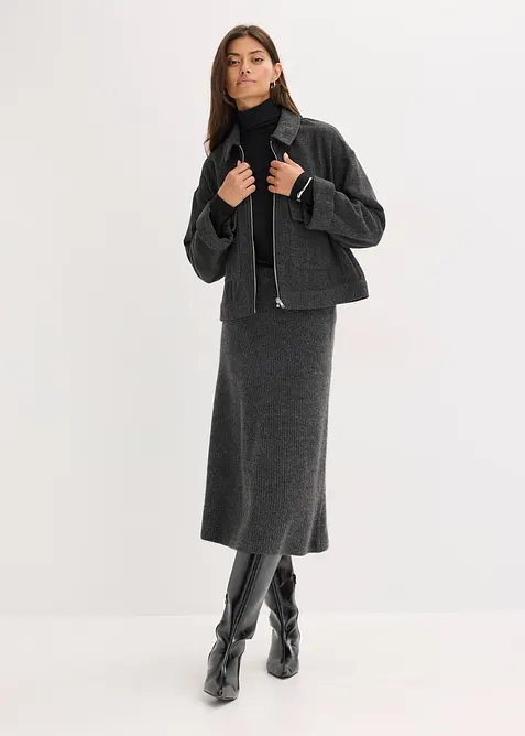 Stickad kjol i midilängd, bonprix