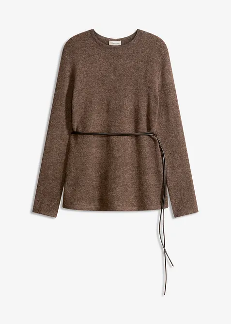 Stickad topp med knytband i skinnimitation, bonprix