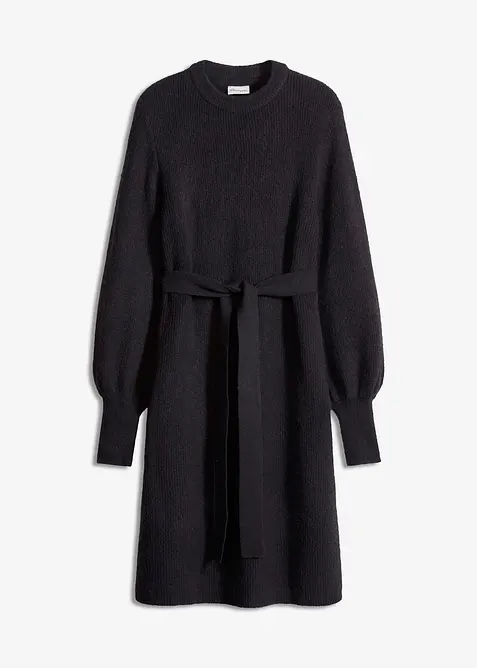 Stickad klänning med ballongärmar, bonprix