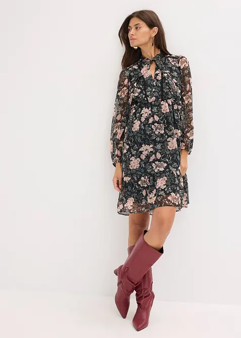 Mönstrad chiffongklänning, bonprix