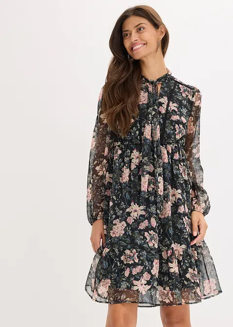 Mönstrad chiffongklänning, bonprix