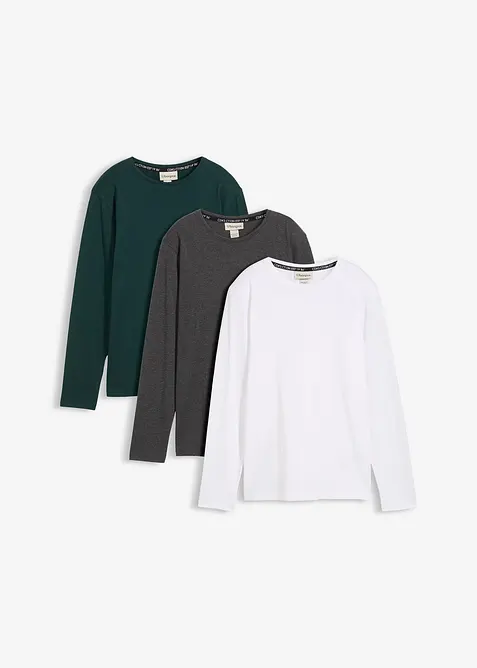Långärmad tröja med ekologisk bomull (3-pack), bonprix
