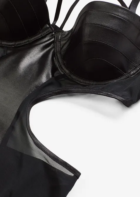 Stringbody ouvert med wetlook, bonprix