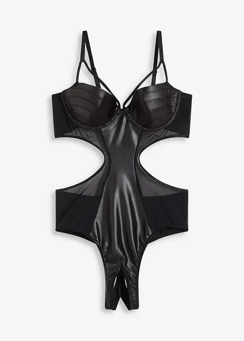 Stringbody ouvert med wetlook, bonprix