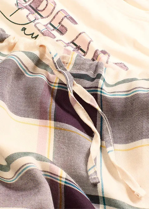 Pyjamas med byxa av v&auml;vt material och presentp&aring;se, bonprix