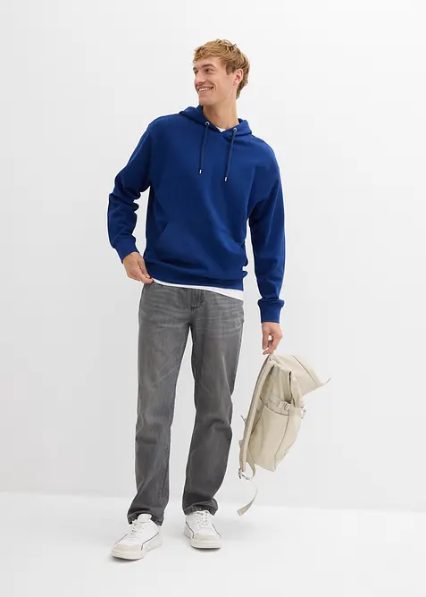 Sweatshirt med huva i ekologisk bomull, avslappnad passform, bonprix