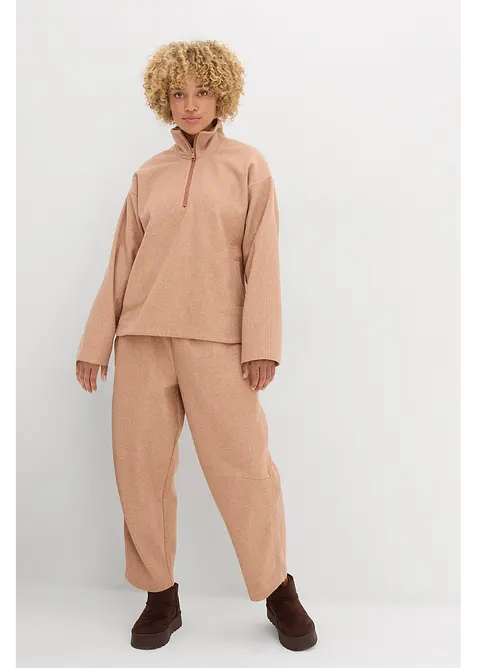 Byxa i barrel-modell med yllelook, bonprix