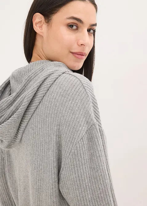 Ribbstickad byxa och topp med huva i oversizemodell, bonprix