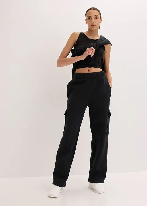 Fodrad joggerbyxa med vida ben, snabbtorkande, bonprix