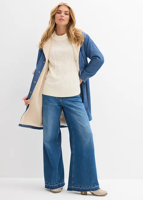 Vinterkappa i denim med varmt teddyfoder, bonprix