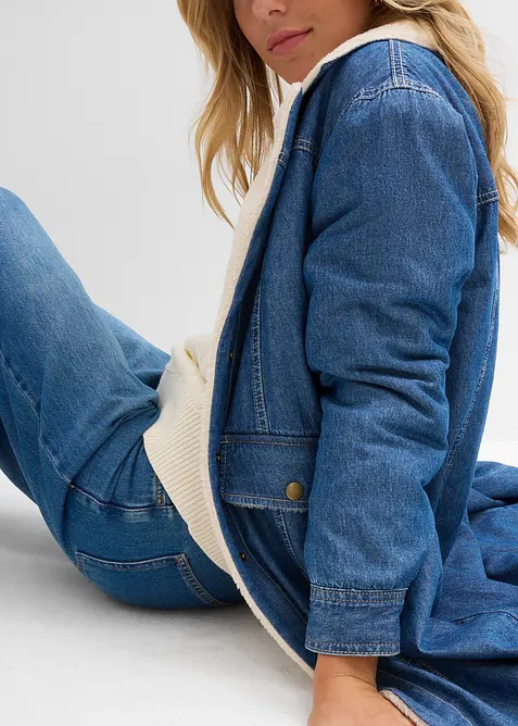 Vinterkappa i denim med varmt teddyfoder, bonprix