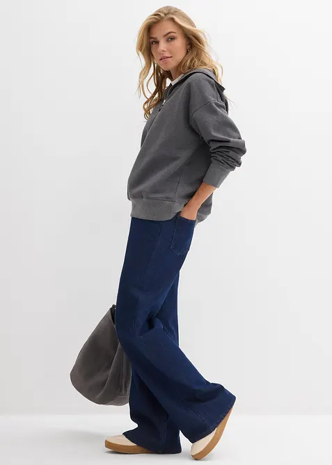 Tröja med hög krage och kort dragkedja, av mjuk bomullsmix, bonprix