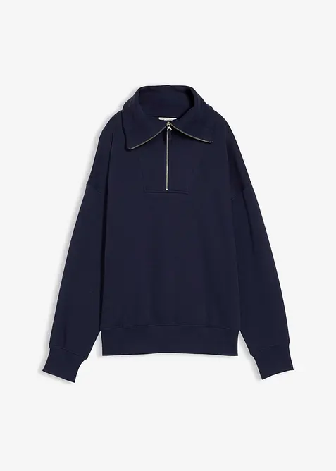 Tr&ouml;ja med h&ouml;g krage och kort dragkedja, av mjuk bomullsmix, bonprix