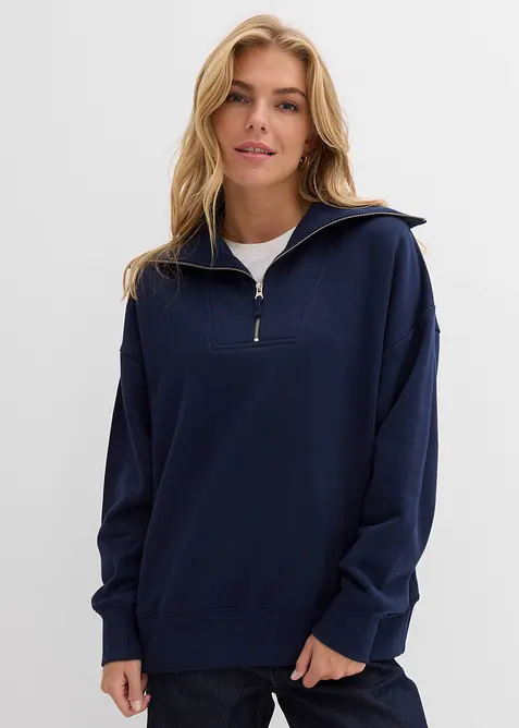 Tr&ouml;ja med h&ouml;g krage och kort dragkedja, av mjuk bomullsmix, bonprix