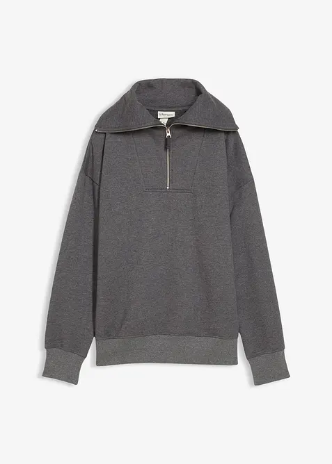 Tröja med hög krage och kort dragkedja, av mjuk bomullsmix, bonprix