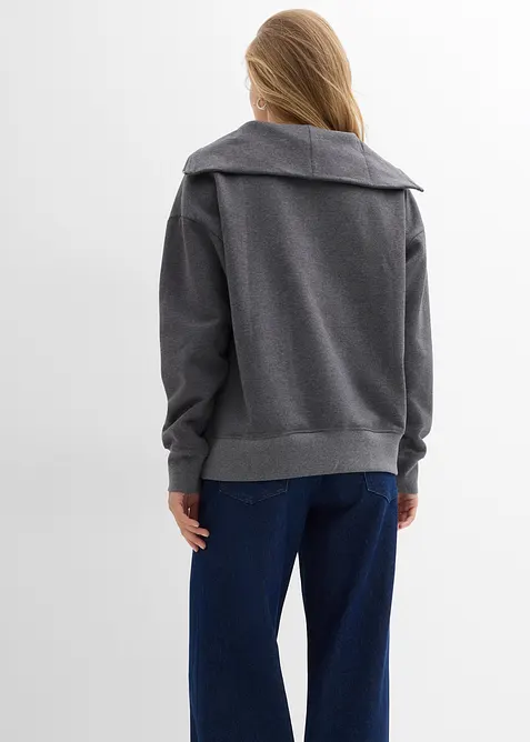 Tröja med hög krage och kort dragkedja, av mjuk bomullsmix, bonprix