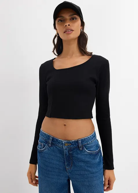 Ribbstickad topp i kort modell, bonprix