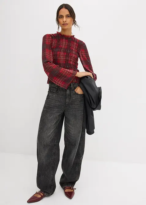 Blustopp med smockad infällning, bonprix