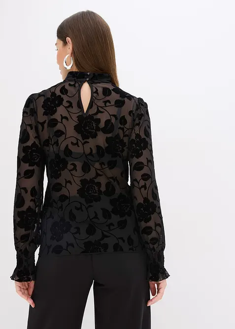 Långärmad topp i lätt transparent material, bonprix