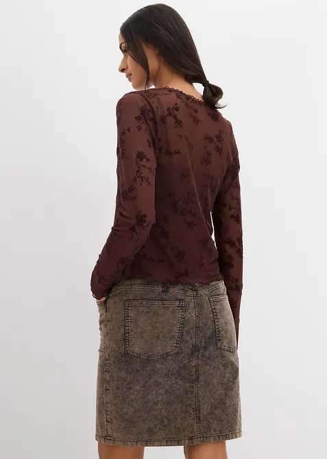 L&aring;ng&auml;rmad topp med sirligt m&ouml;nster, bonprix