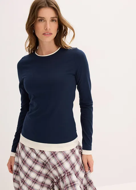 Långärmad topp av bomullsmix, bonprix