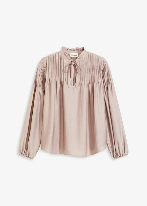 Blustunika med str&aring;veck i glansig satin, bonprix