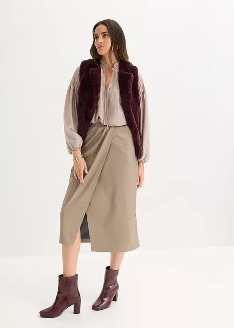 Blustunika med str&aring;veck i glansig satin, bonprix