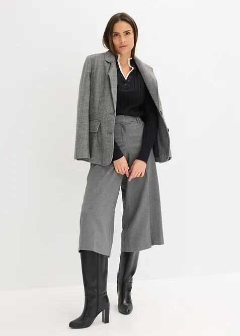 Finstickad tröja med viskos och ribbade effekter, 2-i-1-look, bonprix