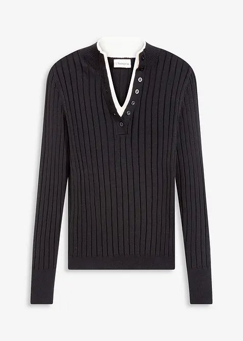 Finstickad tröja med viskos och ribbade effekter, 2-i-1-look, bonprix