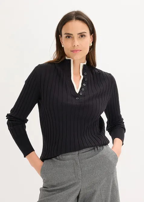 Finstickad tröja med viskos och ribbade effekter, 2-i-1-look, bonprix