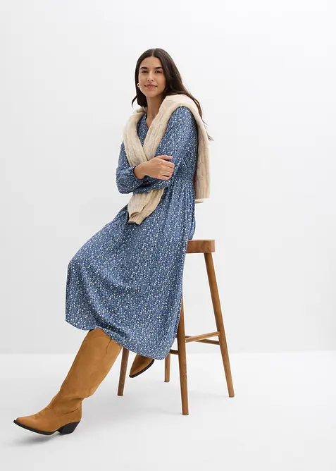 Mellanlång klänning i följsam viskos, bonprix