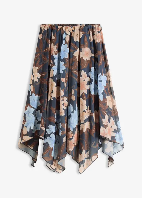 Mellanlång chiffongkjol med asymmetrisk nederkant, bonprix