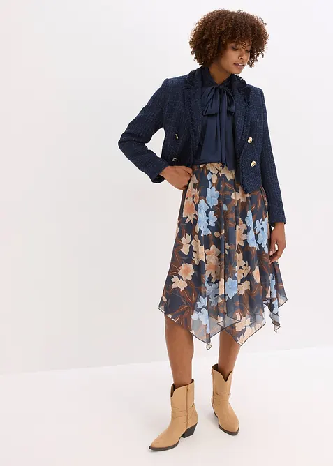 Mellanlång chiffongkjol med asymmetrisk nederkant, bonprix