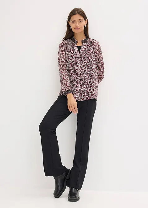 Mönstrad chiffongblus med broderi, bonprix