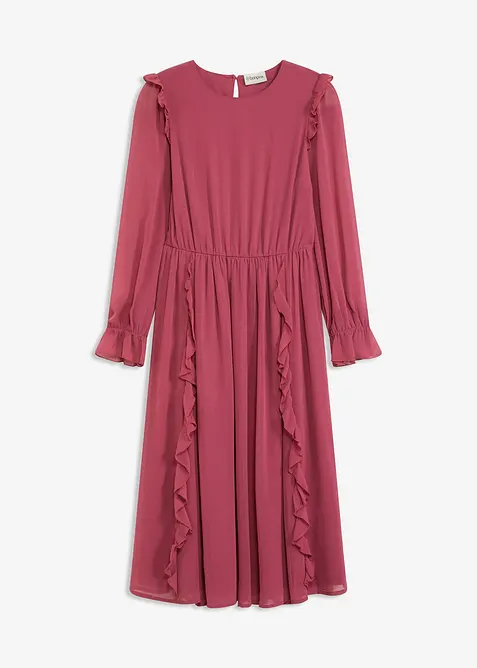Chiffongklänning med volanger, bonprix