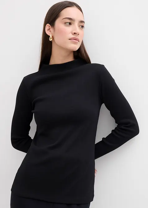 Långärmad topp i ribbat material, bonprix
