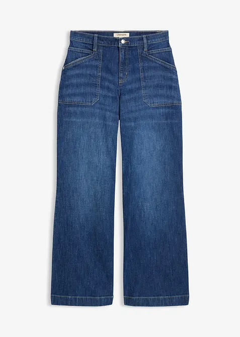 Wide Leg Jeans Mid Waist, med påsydda fickor, bonprix