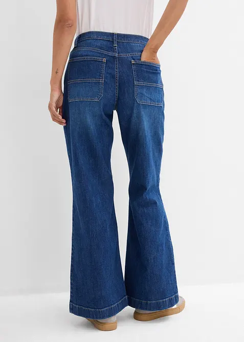 Wide Leg Jeans Mid Waist, med påsydda fickor, bonprix