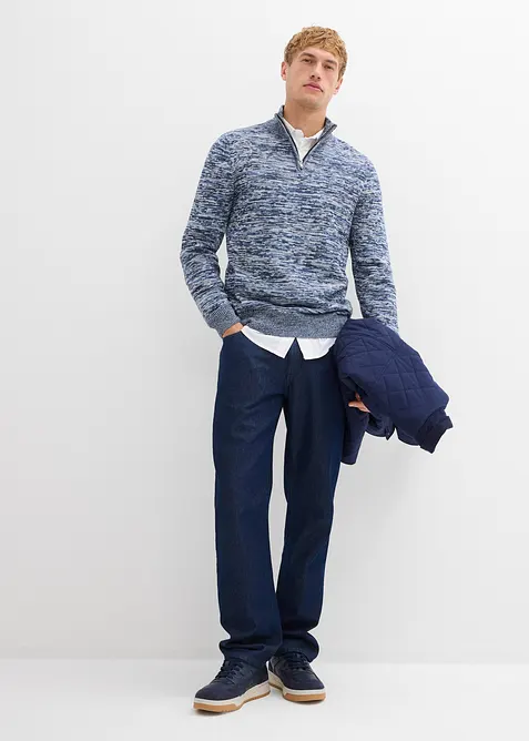 Melerad tröja i bomullsmix med krage och dragkedja, bonprix