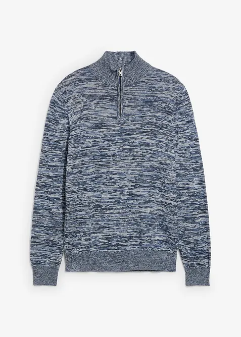 Melerad tröja i bomullsmix med krage och dragkedja, bonprix