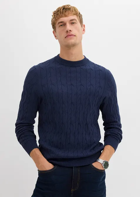 Tröja med flätmönster i återvinningsbar bomull, bonprix