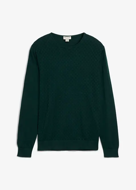 Finstickad tröja i bomullsblandning med merinoull, bonprix