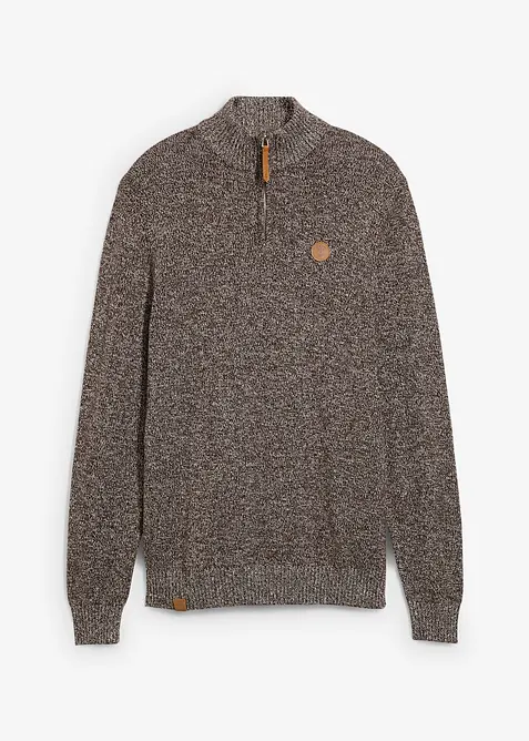 Tröja av ren bomull med krage och kort dragkedja, bonprix